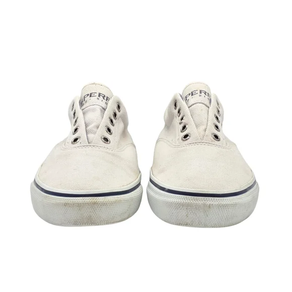 Preppy Sperry Top-Sider Sneakers Men 8.5 White Canvas Boat Casual - Picture 5 of 7
